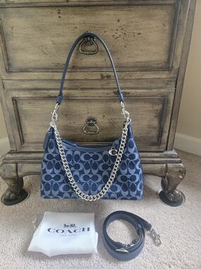 COACH Juliet Signature Denim Blue Shoulder/Crossbody Bag with Chain